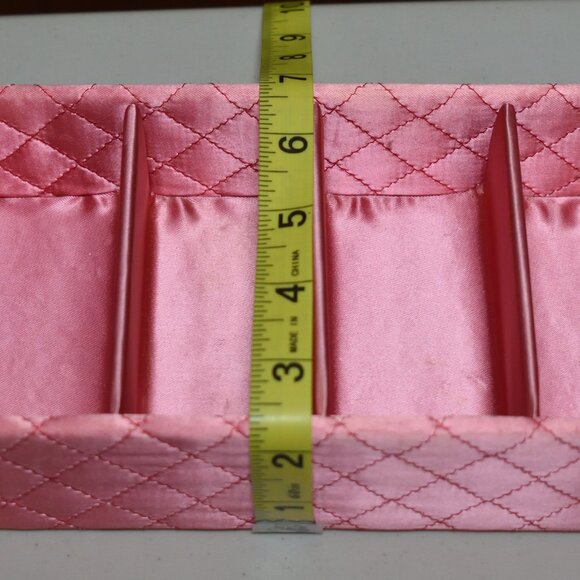 SOLD • Vtg Pair (2) Pink Quilted Satin Divided Vanity Boxes 13" MCM Jewelry - Picture 11 of 11